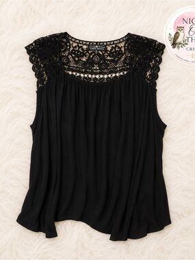 Black Lace Yoke Sleeveless Open Front Cardigan Coverup - Women’s One Size